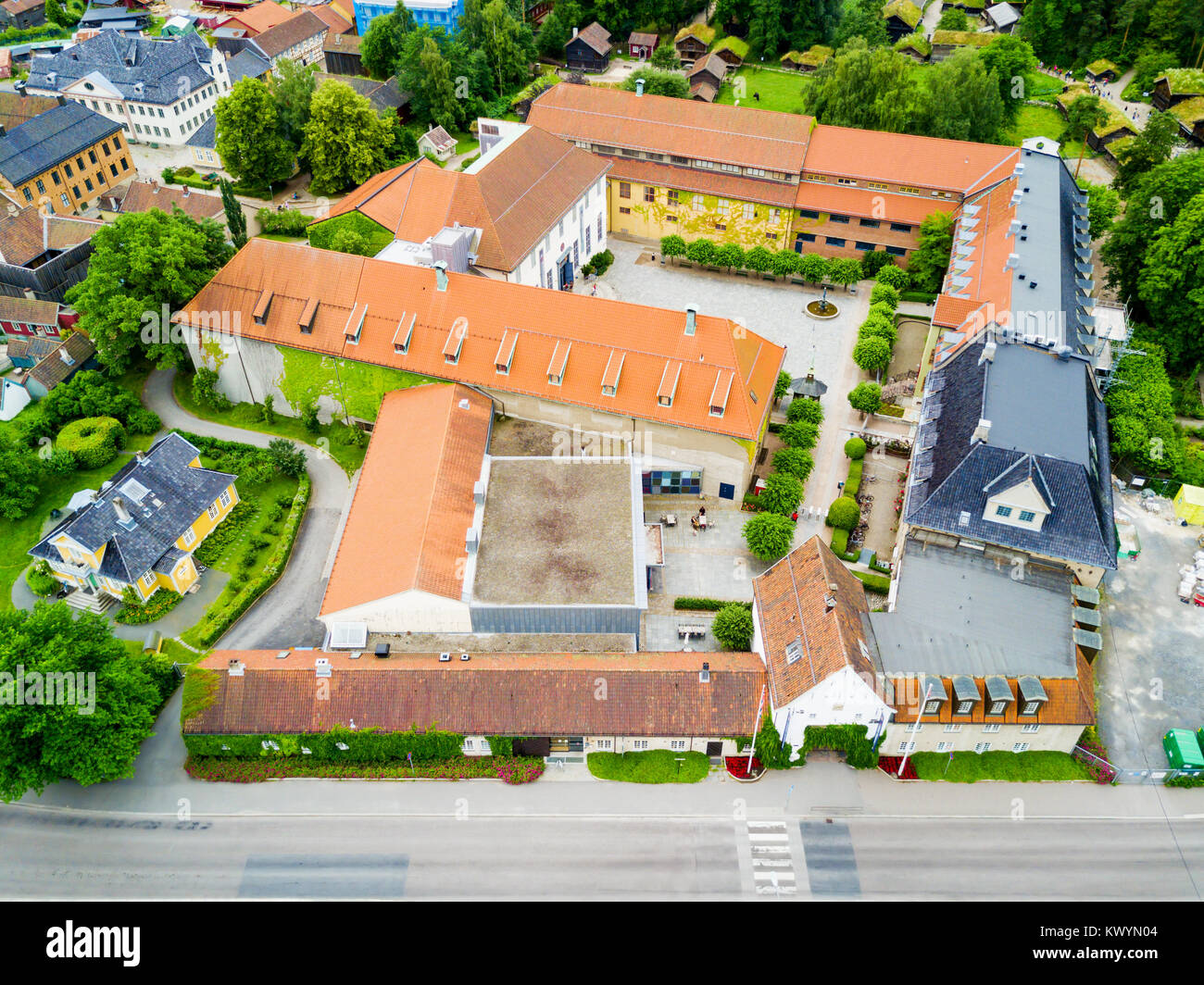 Norwegische Museum für Kulturgeschichte oder Norsk folkemuseum Antenne Panoramablick, auf der Halbinsel Bygdoy in Oslo, Norwegen Stockfoto