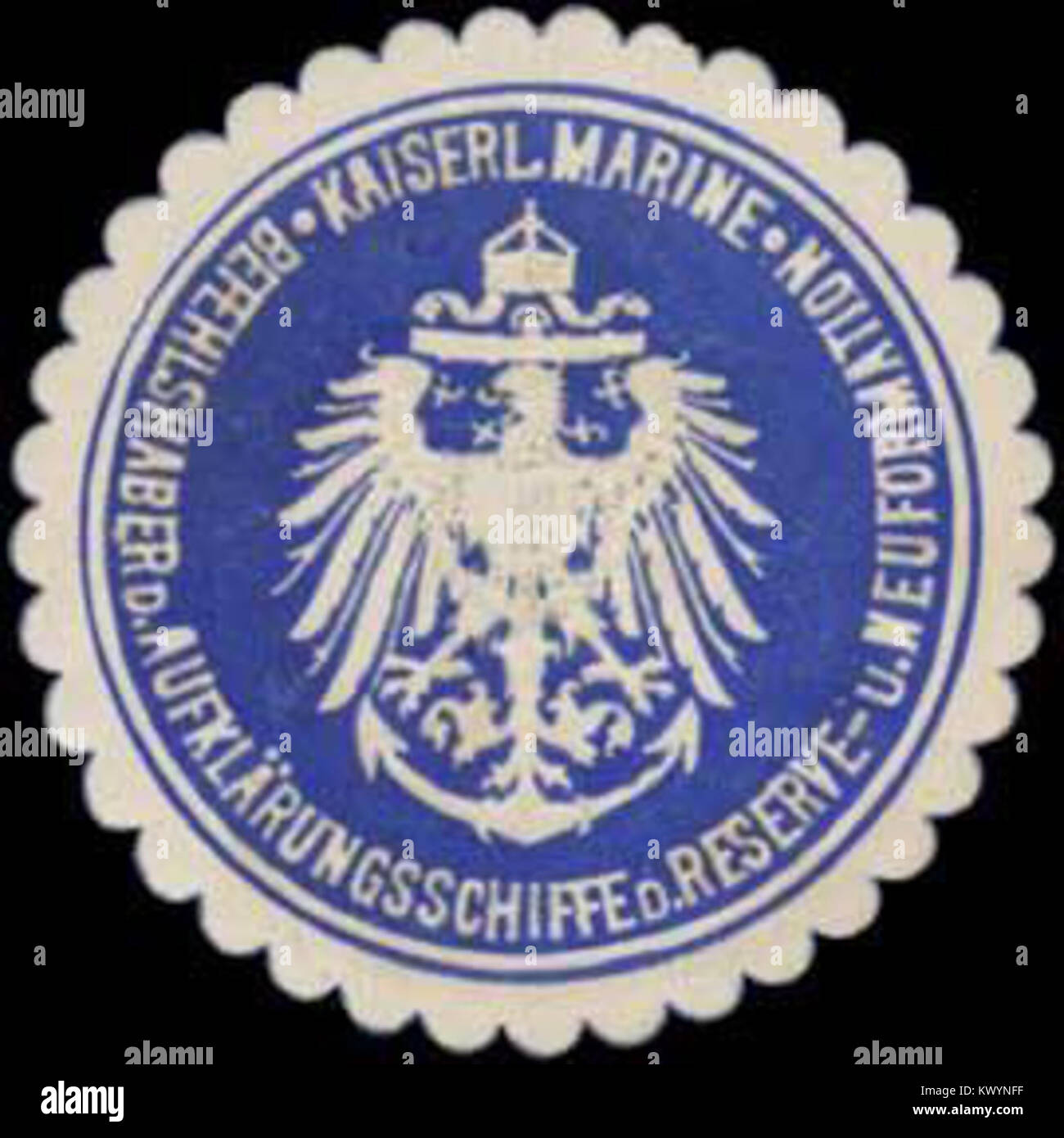 Dieses Siegel repräsentiert den K. Marine Befehlshaber der Aufklärungsschiffe der Reserve und Neuformation. Sie wurde im 19. Jahrhundert für die offizielle Schiffsdokumentation verwendet. Stockfoto
