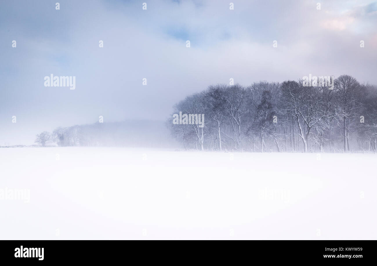 Schneesturm Blizzard über britische Landschaft Stockfoto