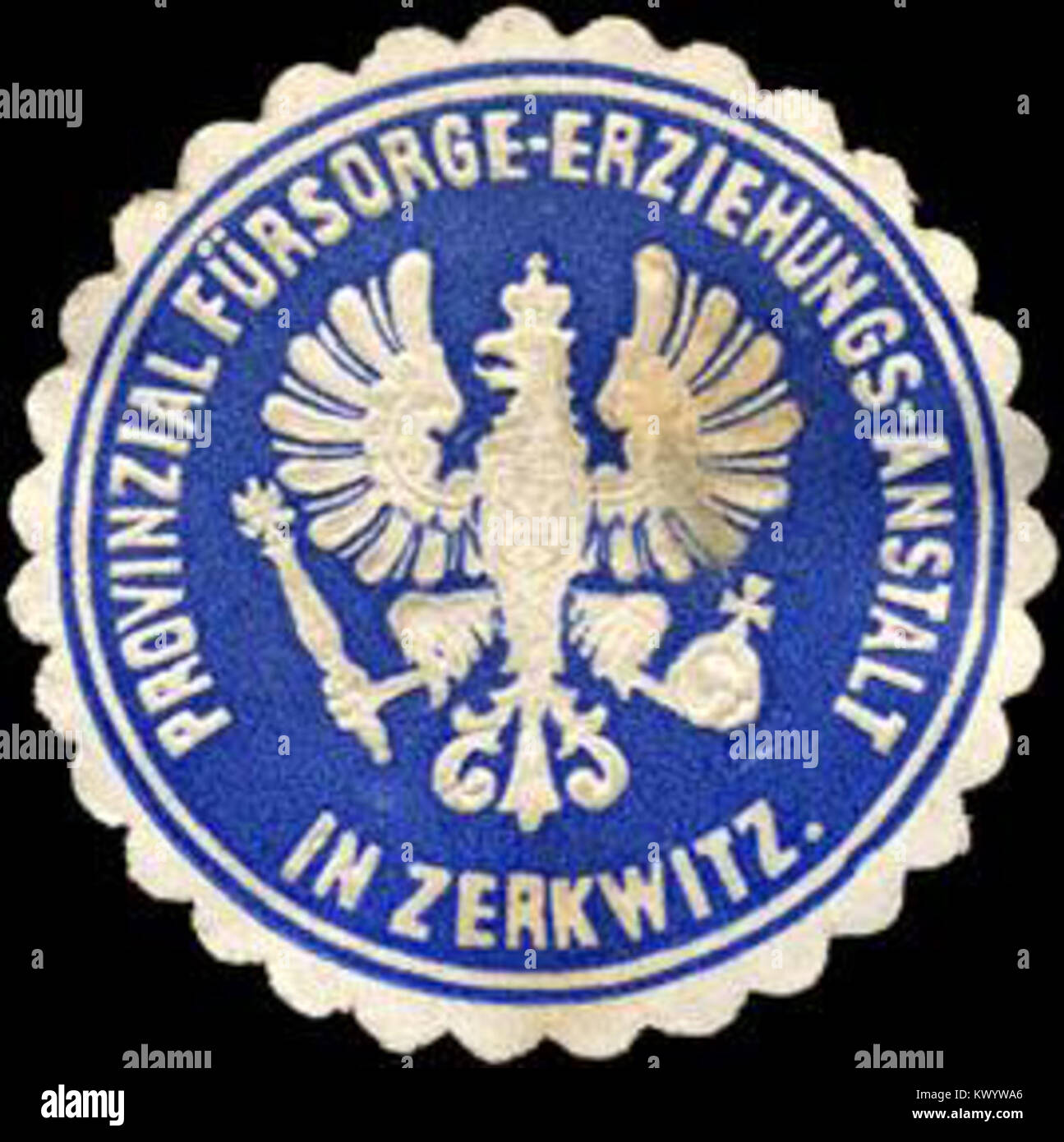 Siegelmarke Provinzial Fürsorge - Erziehungs-Anstalt in Zerkwitz W 0214254 Stockfoto