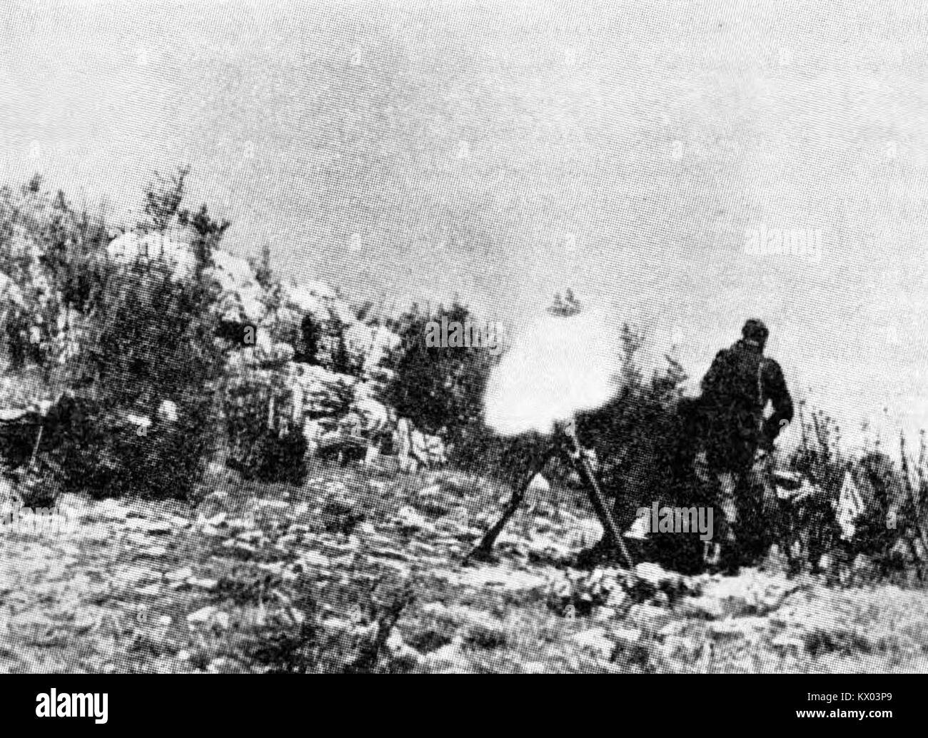 Minomet 81mm 3. prekomorske udarne Brigade v Šapjanah bojih Pri Stockfoto