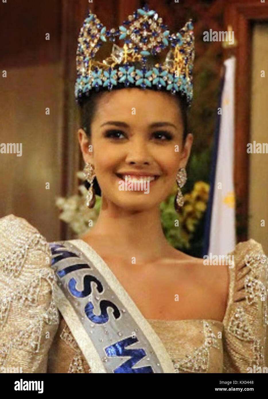 Foto von Megan Young, gekrönt Miss World 2013, die erste Filipina, die den Titel gewann, repräsentiert internationale Schönheitswettbewerbe und ihre Initiativen zur Förderung ihrer Interessen. Stockfoto