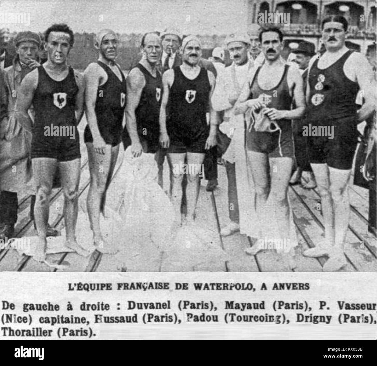 Das französische Wasserpolo-Team, das an den Olympischen Spielen 1920 in Antwerpen teilnahm, repräsentierte die sportliche Delegation des Landes und den internationalen Wettbewerb des frühen 20. Jahrhunderts. Stockfoto