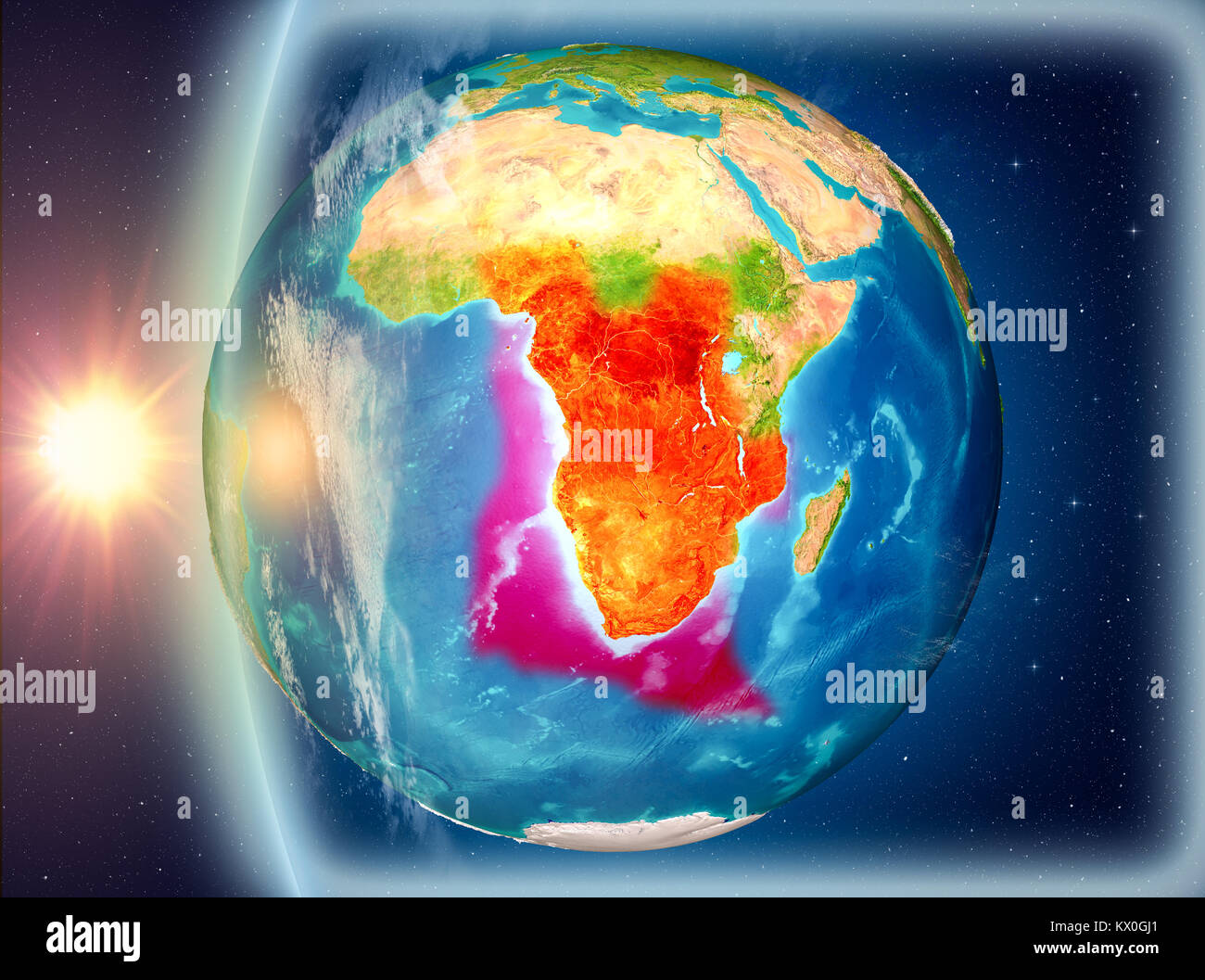 Angola als aus dem Weltraum auf dem Planeten Erde bei Sonnenuntergang gesehen. 3D-Darstellung. Elemente dieses Bild von der NASA eingerichtet. Stockfoto