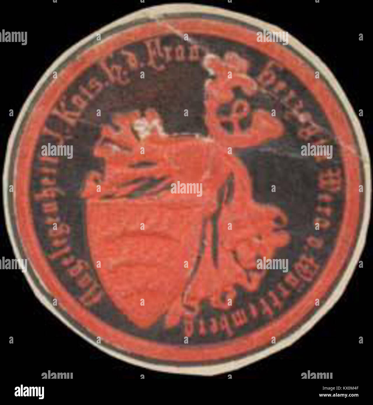 Dieses Siegelzeichen bezieht sich auf die amtlichen Angelegenheiten ihrer Hoheit Herzogin Wera von Württemberg und spiegelt die administrative Korrespondenz innerhalb des württembergischen Königshauses wider. Stockfoto