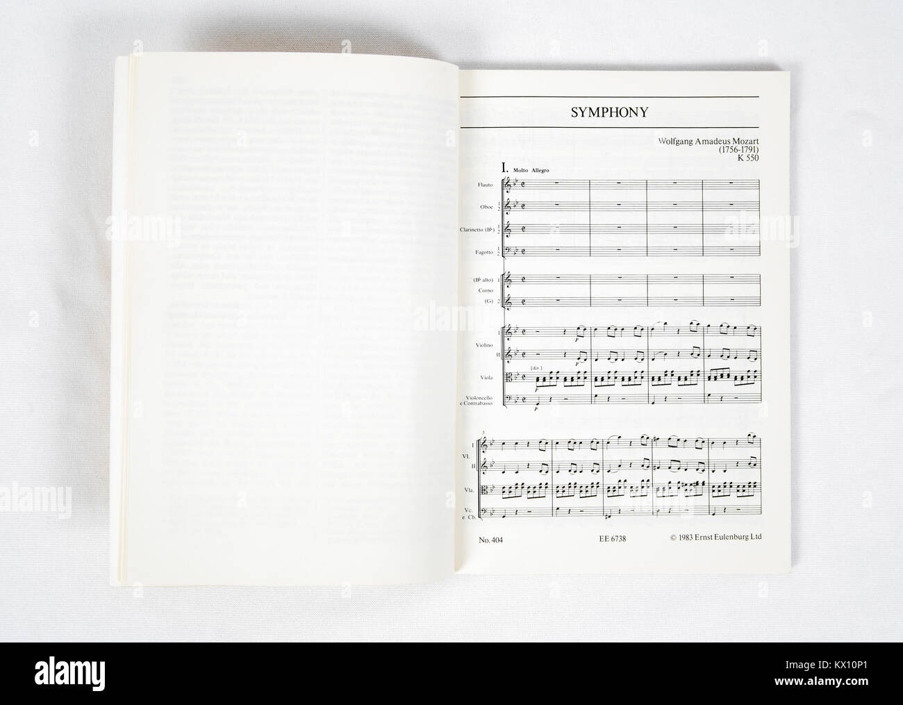 Ein Blick auf die Eröffnung Ergebnis des ersten Satzes der Symphonie in G-Moll K 550 von Mozart. Stockfoto