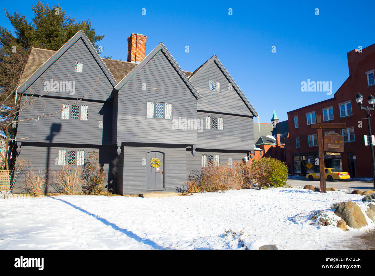 SALEM, Massachusetts - Dezember 28, 2017: Blick auf die historischen Salem Witch House, dem ehemaligen Zuhause von Richter Jonathan Corwin. Stockfoto