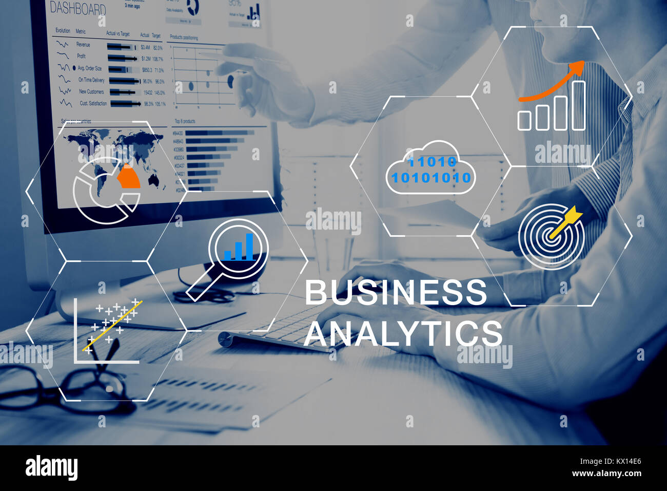 Business Analytics (BA) Technologie mit Big Data, Cloud Computing und statistische Modell die Vorhersage der Erkenntnisse für Finanz und Marketing st zur Verfügung Stockfoto