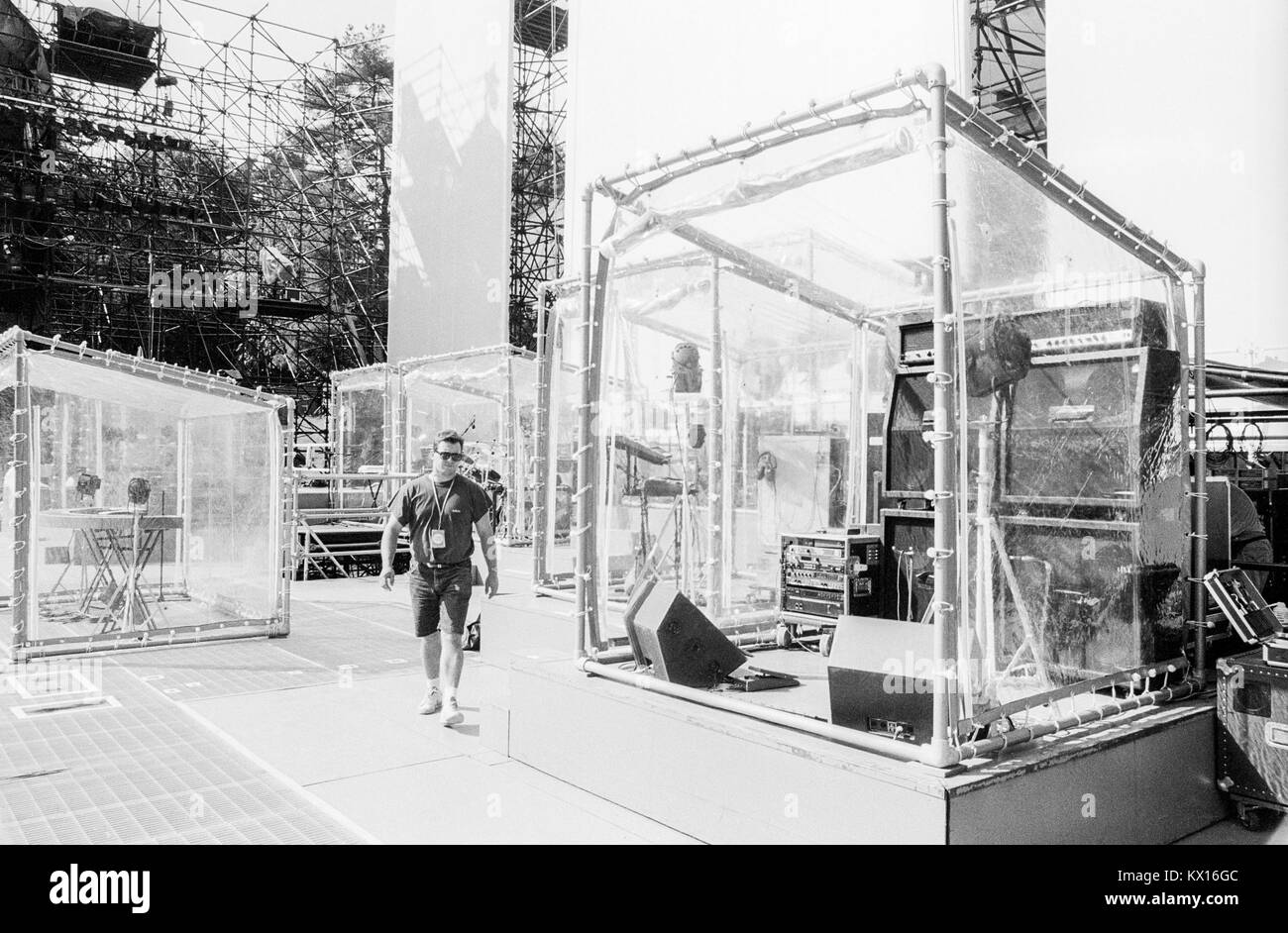 Bühne für Jean Michel Jarre Konzert Europa Tournee, die Inszenierung von Edwin Shirely Inszenierung in der Waldbhuene outdoor Auditorium in Berlin, Deutschland, 11. September 1993. Stockfoto