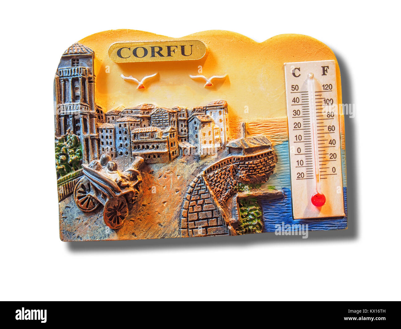 Korfu (Griechenland) souvenir Kühlschrank Magnet auf weißem Hintergrund Stockfoto