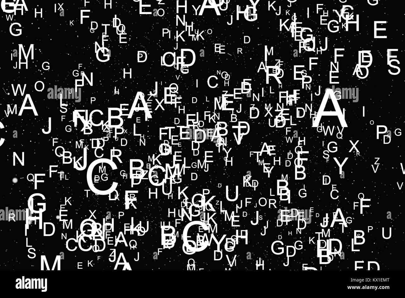 Abstrakte weiße Schrift auf schwarzem Hintergrund Stockfoto