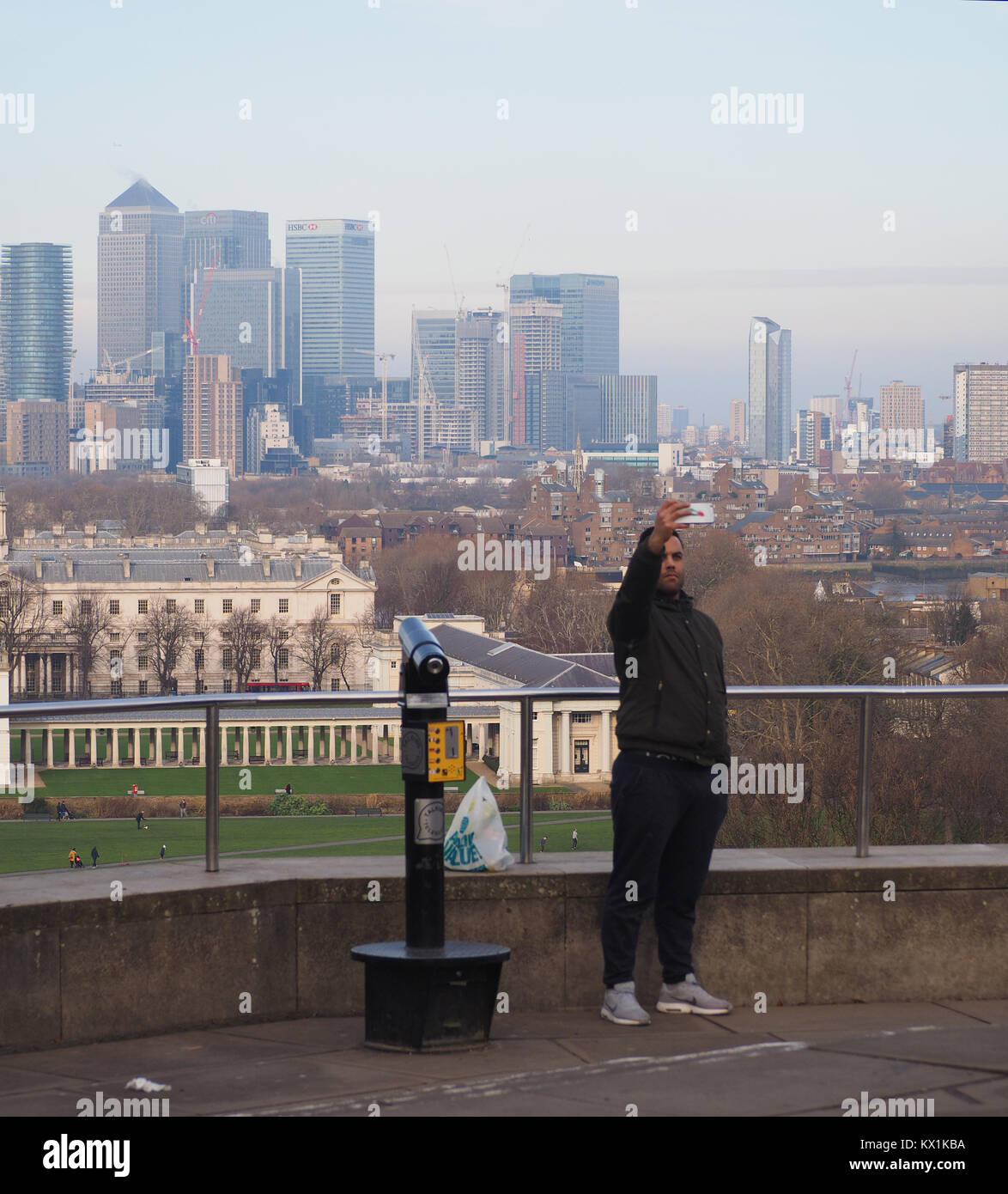 Greenwich, London, UK. 6. Januar, 2018. UK Wetter: kalt, jedoch angenehmen Tag in Greenwhich mit sonnigen Abschnitten nach einigen frühen Morgennebel. Credit: James Bell/Alamy leben Nachrichten Stockfoto