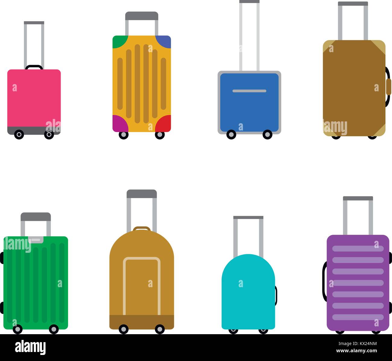 Koffer und Gepäck für die Reise und die Reise von eingestellt. Koffer für Tourismus, Tasche Reise oder Reise Urlaub, Vektor, Abbildung Stock Vektor