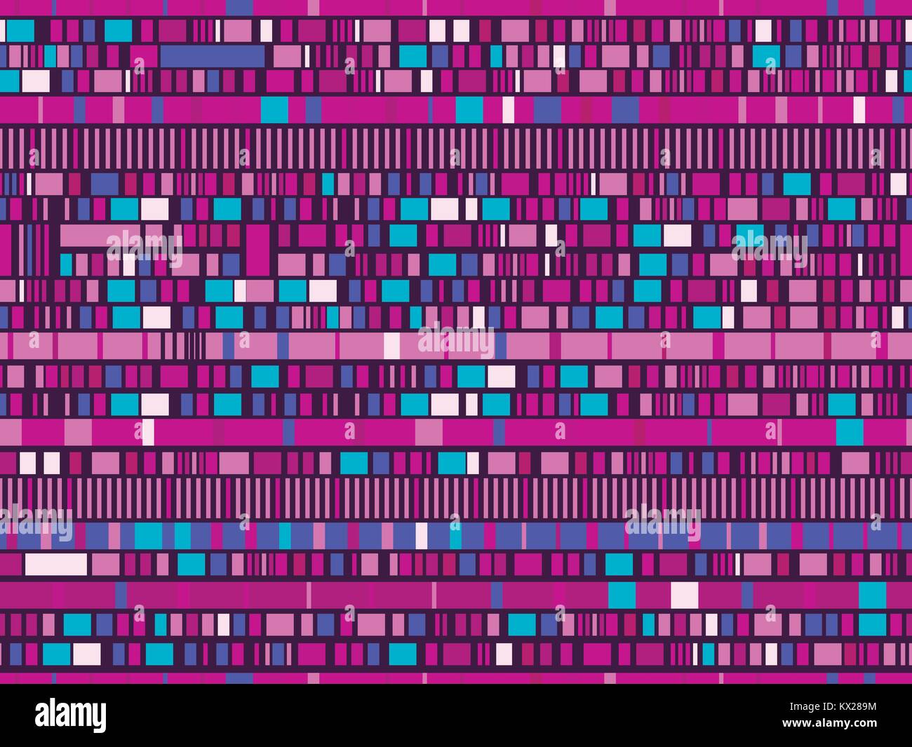 Glitch nahtlose Muster. Signal fehlerhaft, pixel Mosaik. Computer-Fehler. Hintergrund mit geometrischen Formen in verschiedenen Farben, Quadrate, Streifen und Stock Vektor