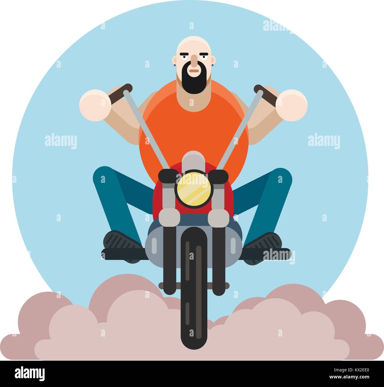 Mann Biker. Vector Illustration, bärtiger Kerl auf Motorrad Stock Vektor