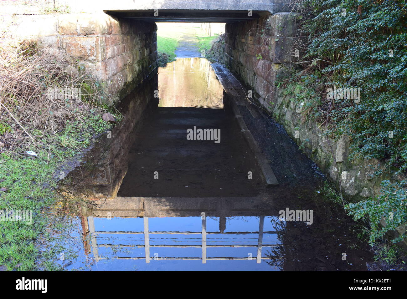 Flut unter Brücke Stockfoto
