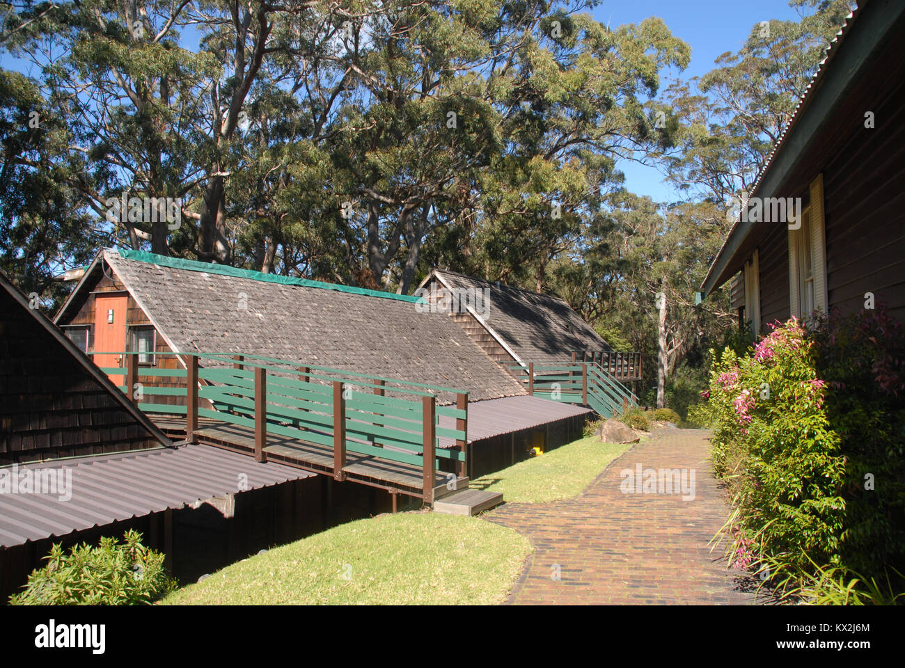 Beechmont, Australien - 22 Juli 2017: Häuser der Binna Burra Lodge in Lamington Nationalpark Stockfoto