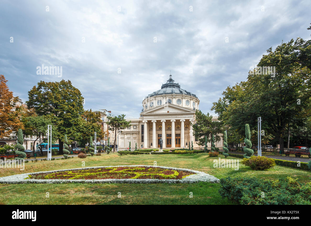 Rumänischen Athenaeum, ein Konzertsaal in Bukarest, der Hauptstadt Rumäniens, Central Europe Home der George Enescu jährliche International Music Festival Stockfoto