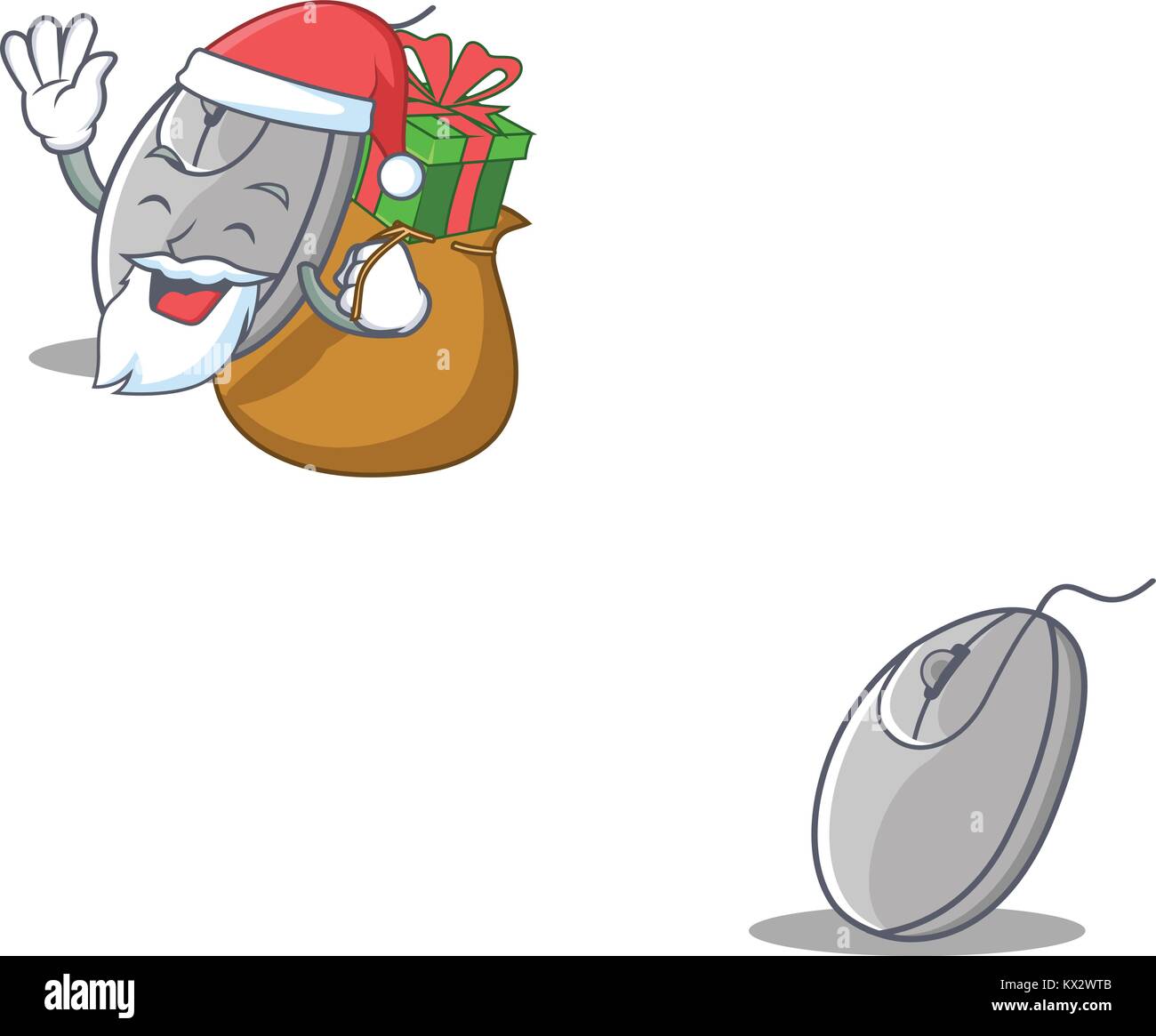 Weihnachtsmann mit Geschenk maus Maskottchen Cartoon Stil Stock Vektor