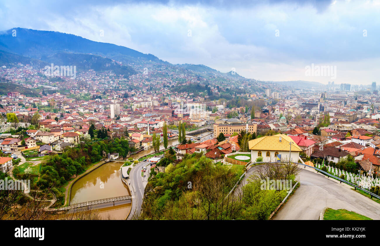 Malerischer Blick auf die Stadt Sarajevo, Bosnien Stockfoto