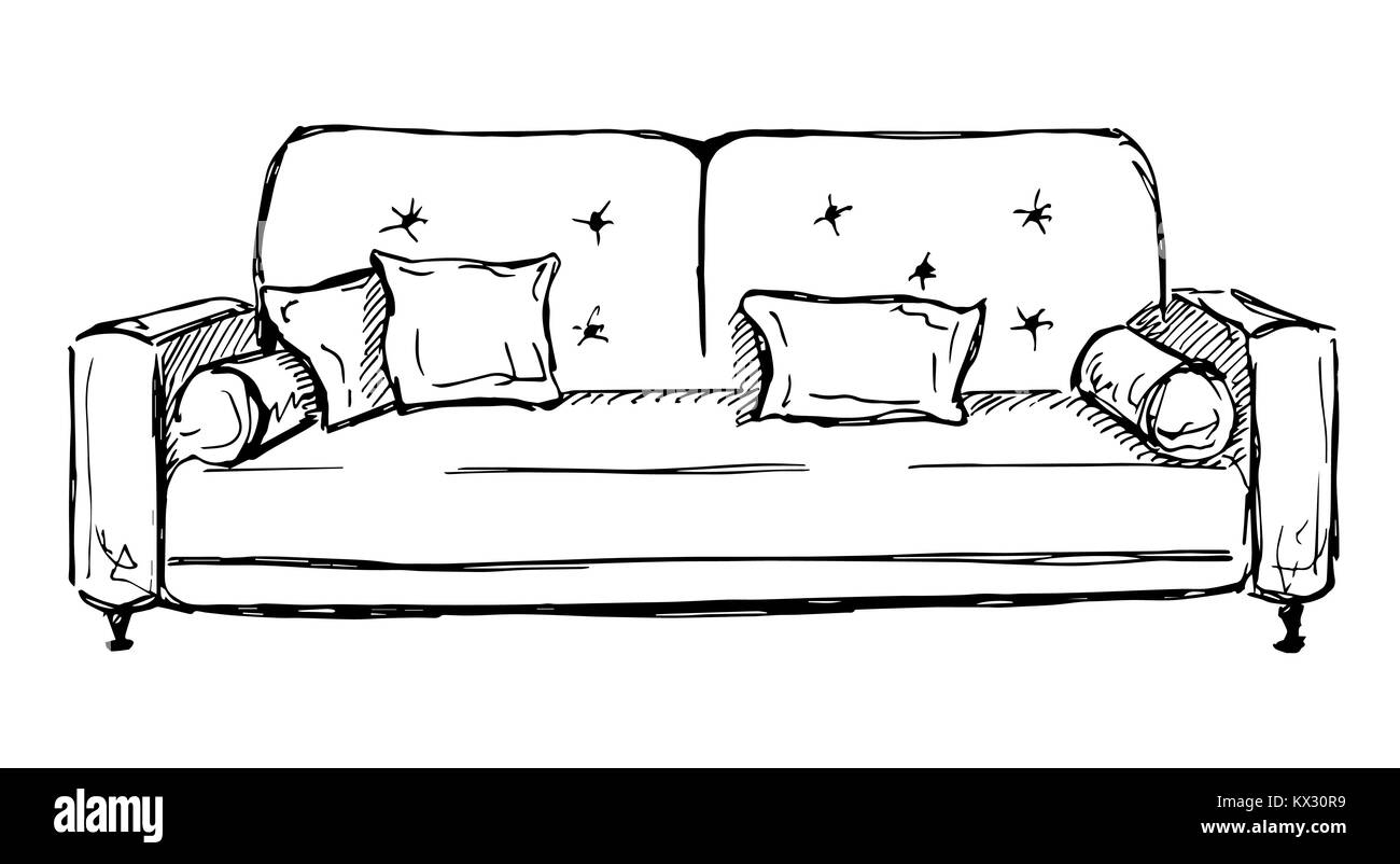 Sofa isoliert auf weißem Hintergrund. Vector Illustration in einer Skizze Stil. Stock Vektor