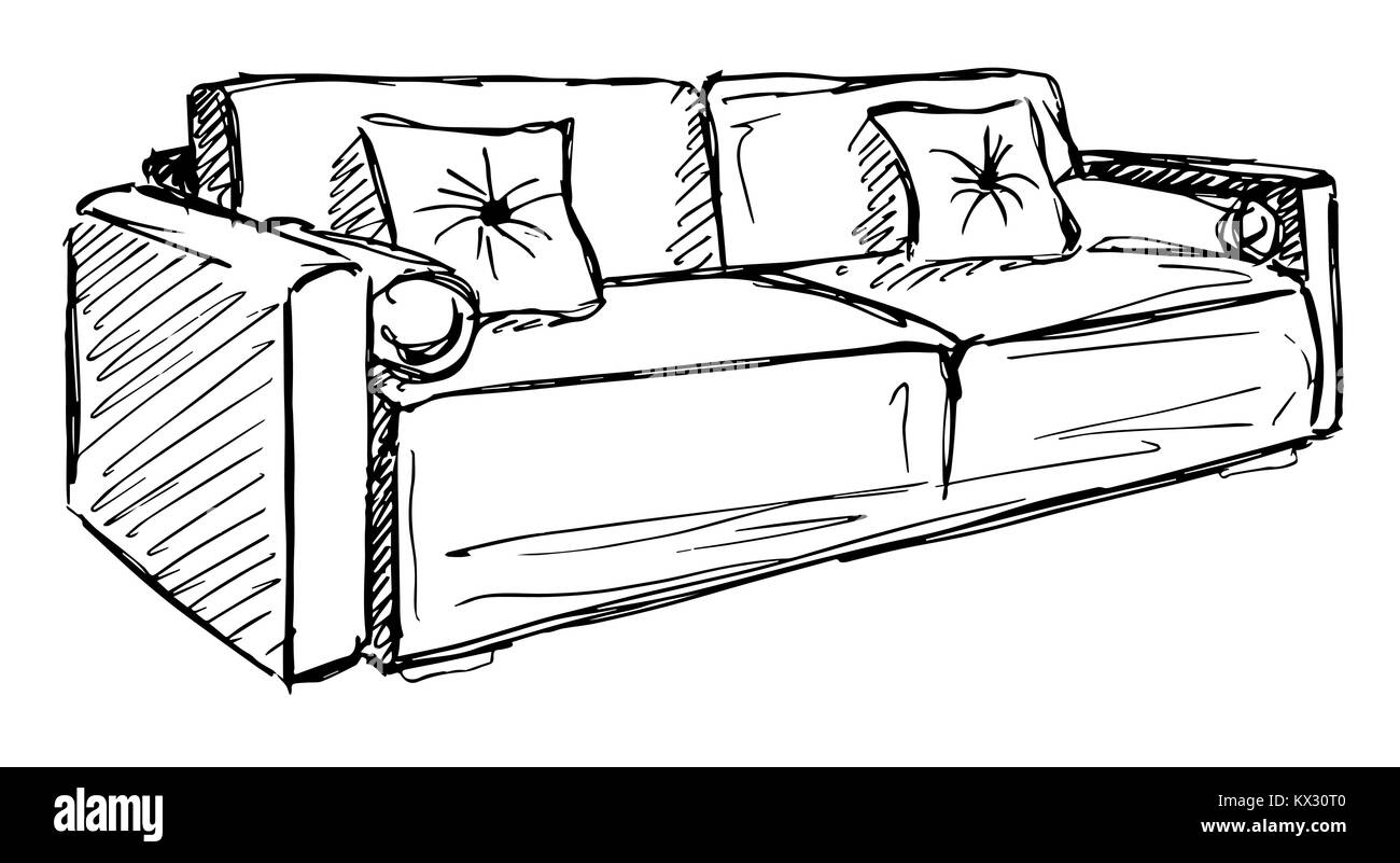 Sofa isoliert auf weißem Hintergrund. Vector Illustration in einer Skizze Stil Stock Vektor