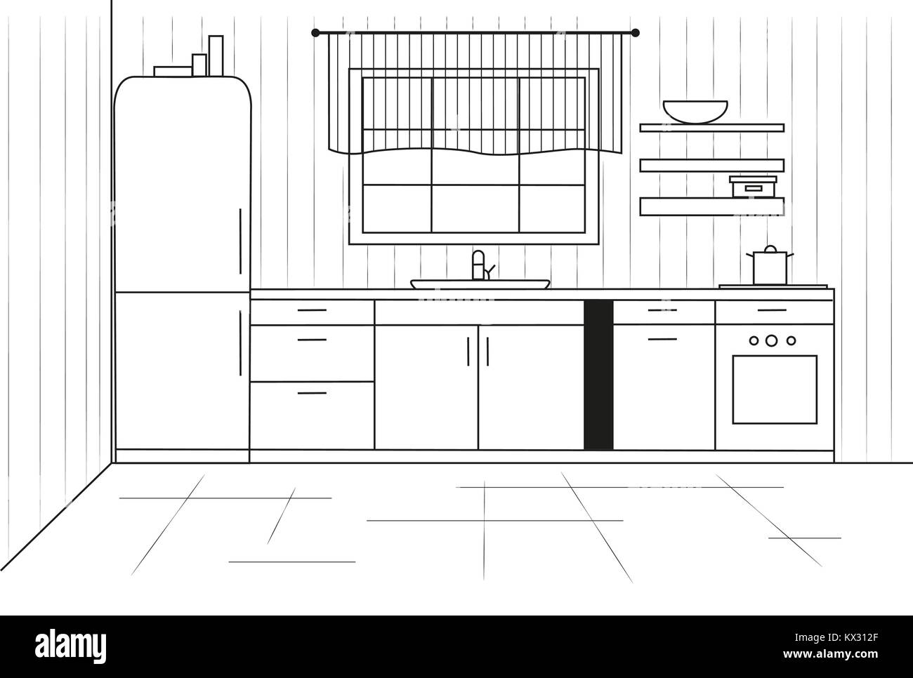 Skizze Linie Küche. Küche. Vector Illustration Stock Vektor