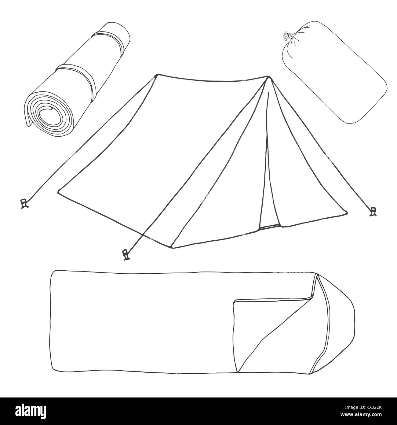 Tourismus und Camping. Hand gezeichnet Vector Illustration einer Skizze Stil. Lineare Symbol. Stock Vektor