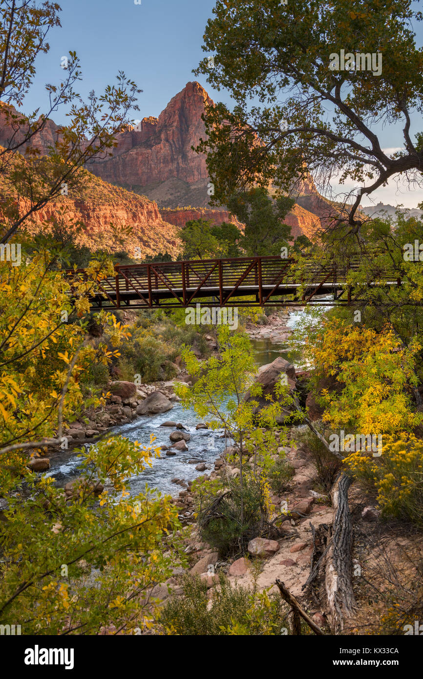 Die berühmtesten Wahrzeichen im Zion National Park in Utah. Stockfoto