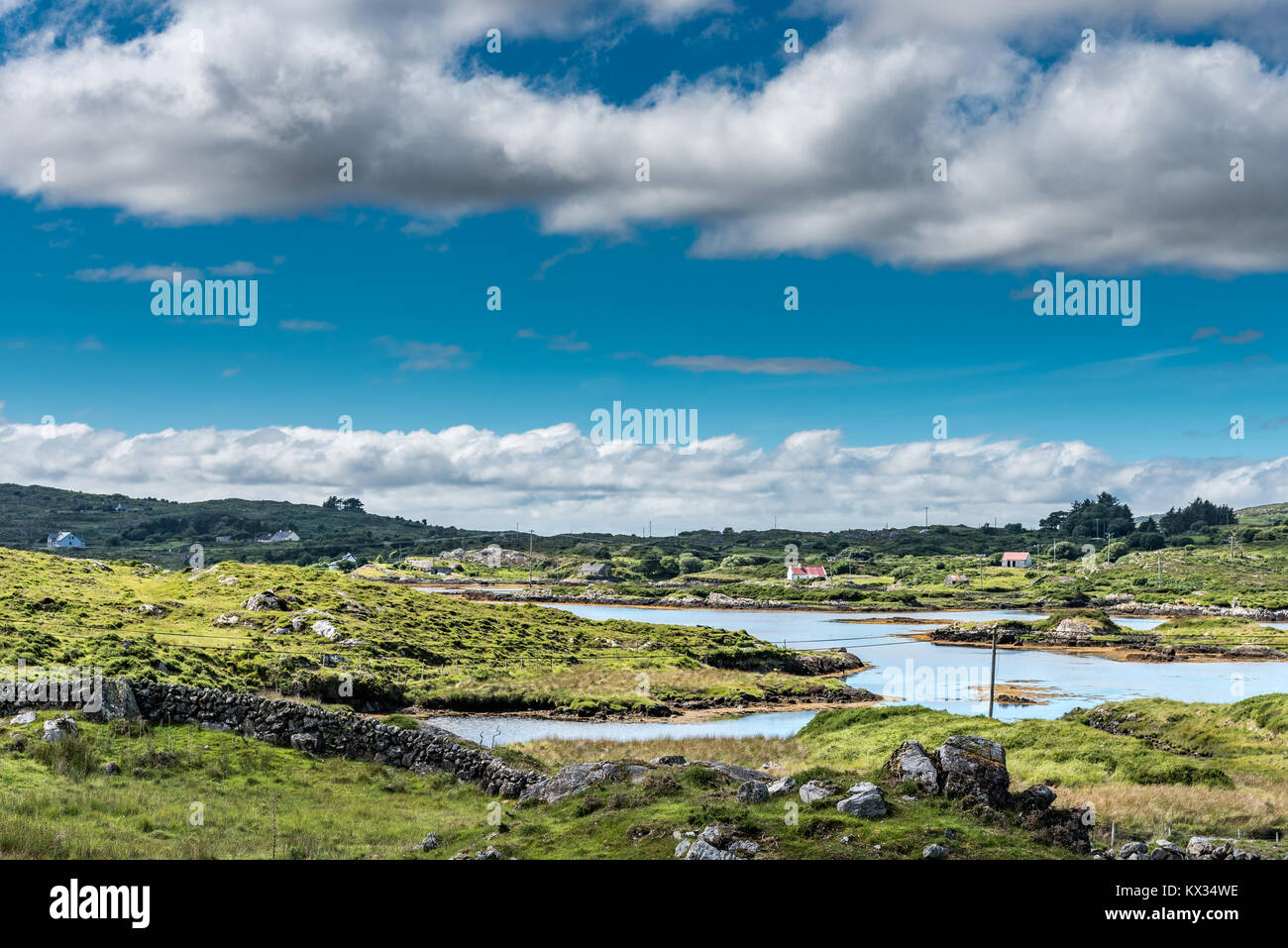 Irischen Connemara Landschaft: das Meer und Wiesen Stockfoto
