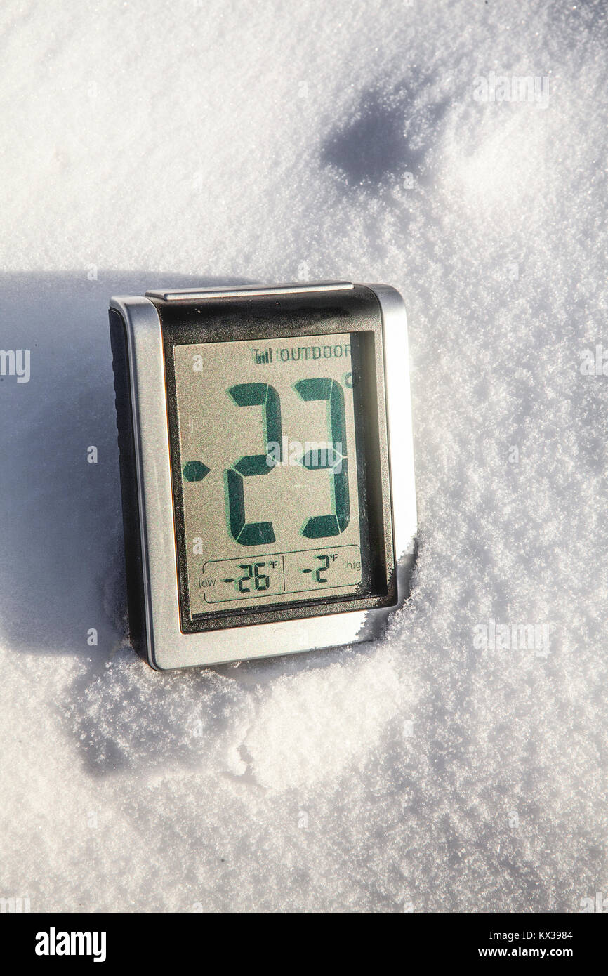 Brutal kalte Temperaturen von -23 F/-30,5 C. Stockfoto