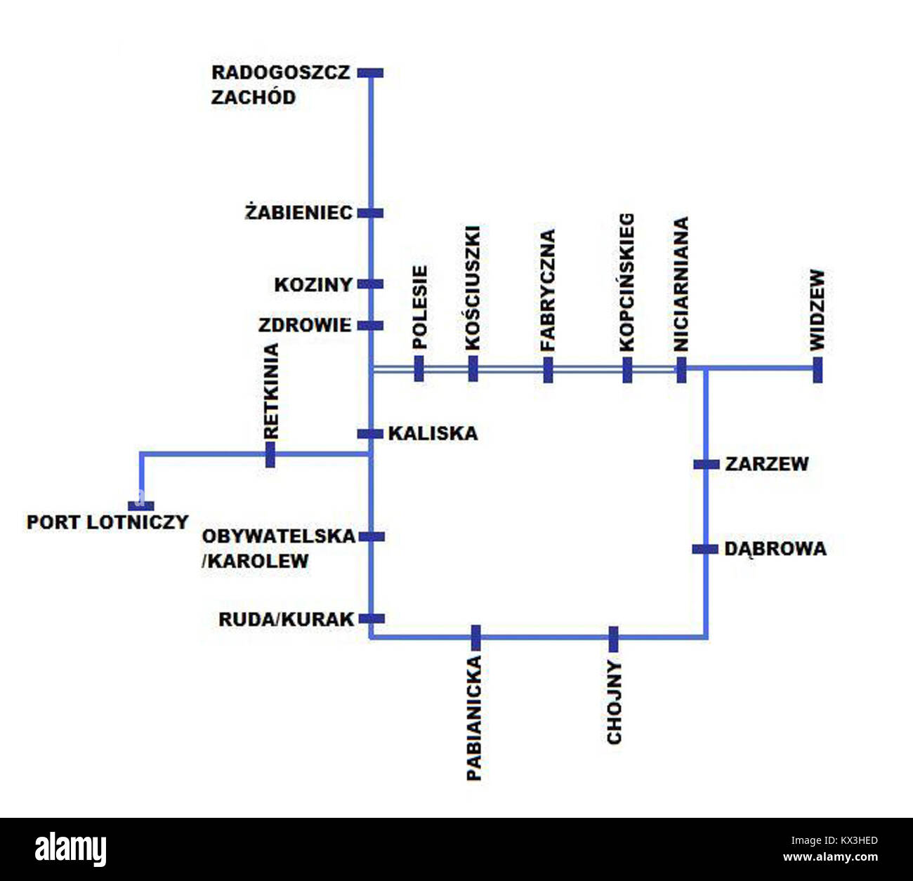 Ein Foto oder eine visuelle Referenz mit der Aufschrift ŁKA, die ein Fahrzeug, eine Eisenbahn oder eine Transporteinheit darstellt. Stockfoto