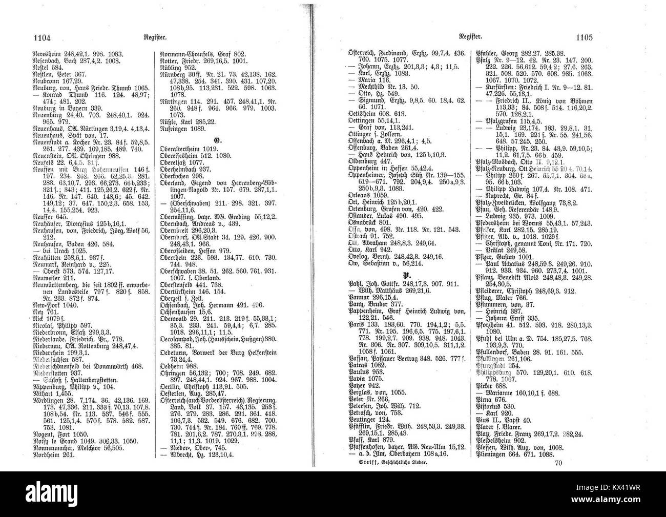 Eine Seite aus der württembergischen Lieder- und Sprichensammlung, die regionale literarische, musikalische und kulturelle Traditionen Deutschlands hervorhebt. Stockfoto