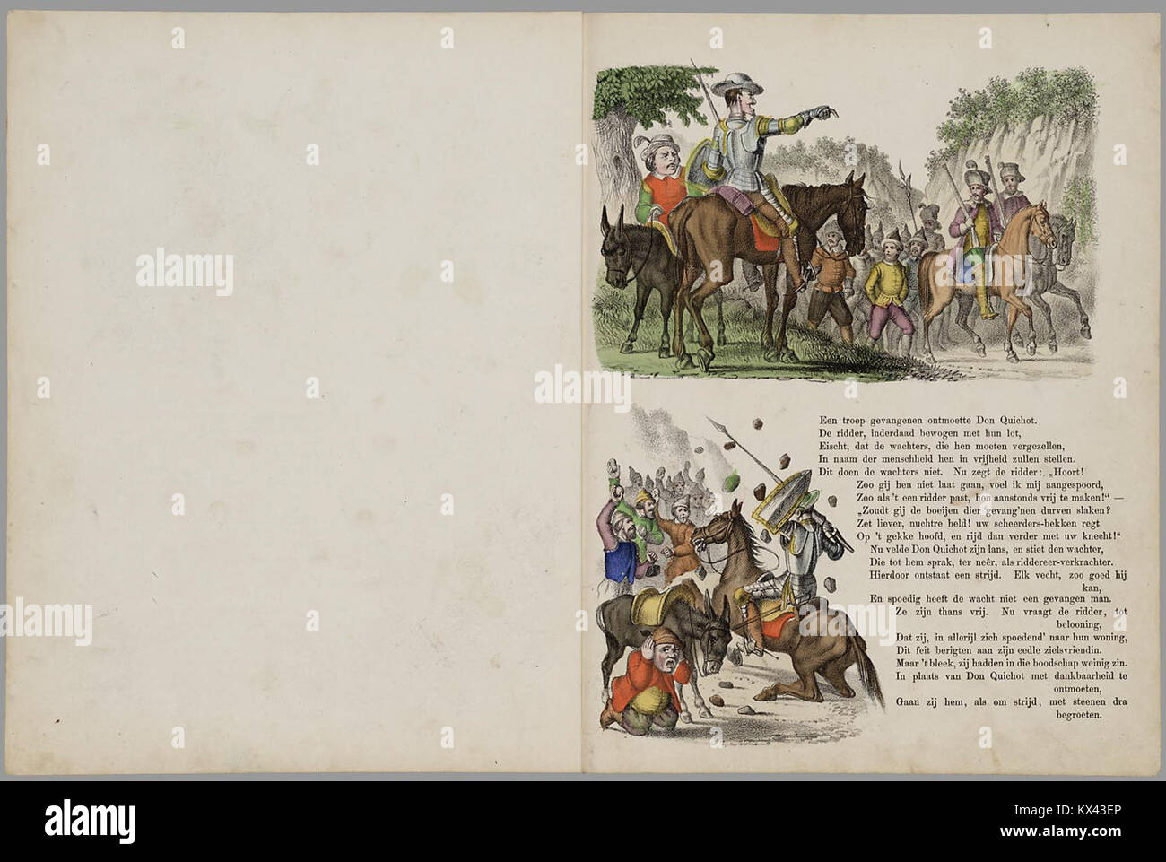 Diese Illustration zeigt eine Szene aus „Don Quijote von La Mancha“, in der Charaktere, Ereignisse und erzählerische Elemente des klassischen spanischen Romans von Miguel de Cervantes hervorgehoben werden Stockfoto