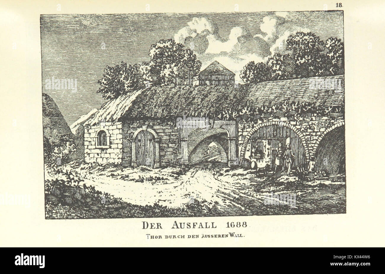 Der „Ausfall 1688“ der Dresdner Festungsanlage zeigt einen Angriff durch die Außenmauer, der auf militärische Operationen im Dresden Ende des 17. Jahrhunderts hinweist. Stockfoto