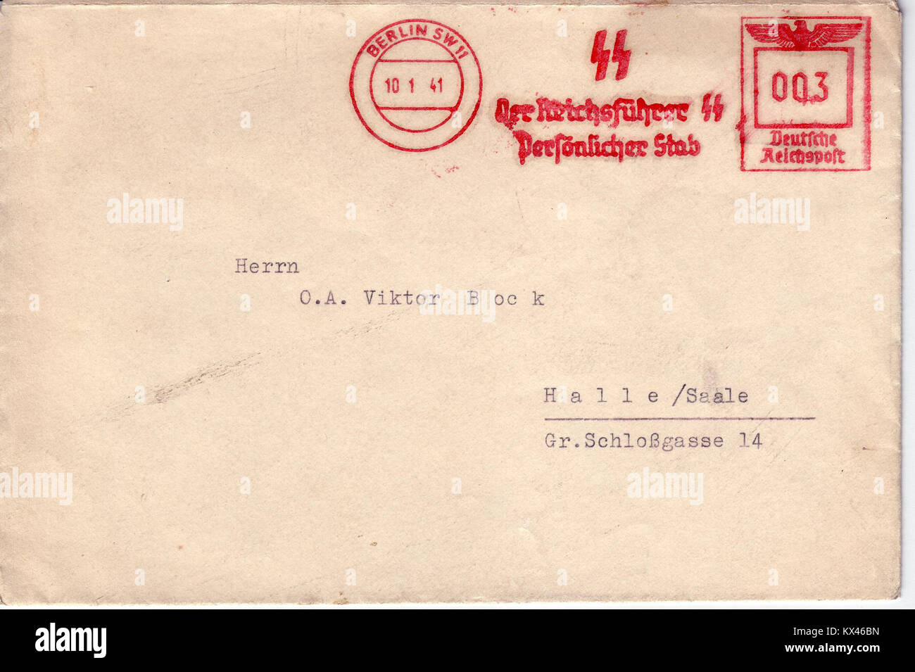 Der Titel „Reichsführer SS“ bezieht sich auf den hohen Rang innerhalb der Schutzstaffel (SS), einer paramilitärischen Organisation, die für viele der berüchtigtsten Handlungen des Regimes, einschließlich des Holocaust, verantwortlich ist. Stockfoto