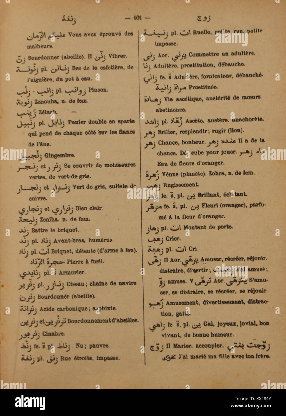 Wörterbuch Arabe-Fran çais par Alfred Nicolas (1938) p101 Stockfoto
