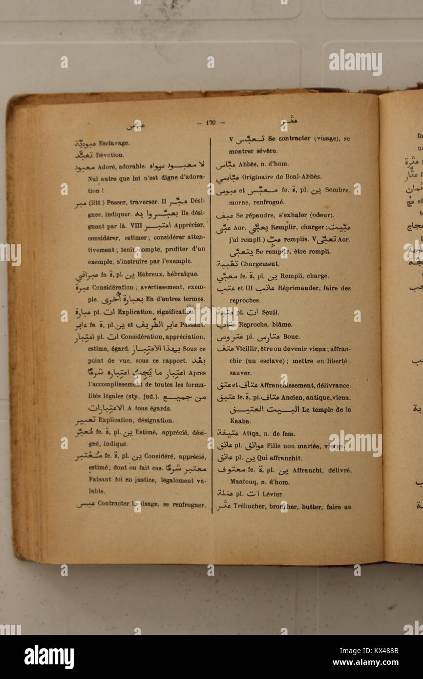 Wörterbuch Arabe-Fran çais par Alfred Nicolas (1938) P 170 Stockfoto