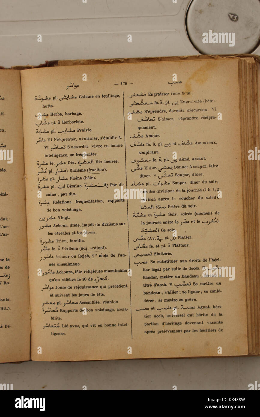 Wörterbuch Arabe-Fran çais par Alfred Nicolas (1938) p179 Stockfoto