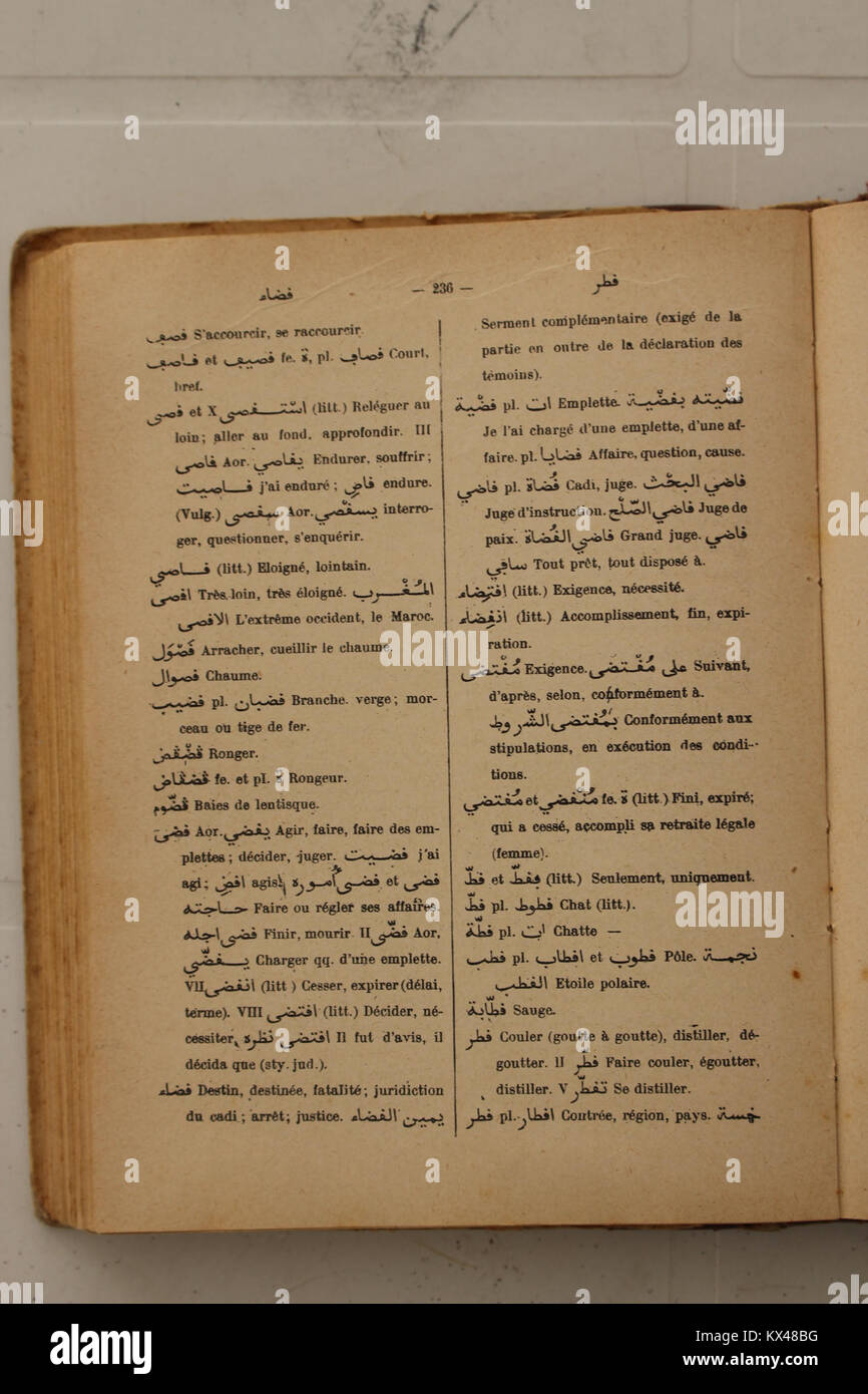 Wörterbuch Arabe-Fran çais par Alfred Nicolas (1938) P 236 Stockfoto