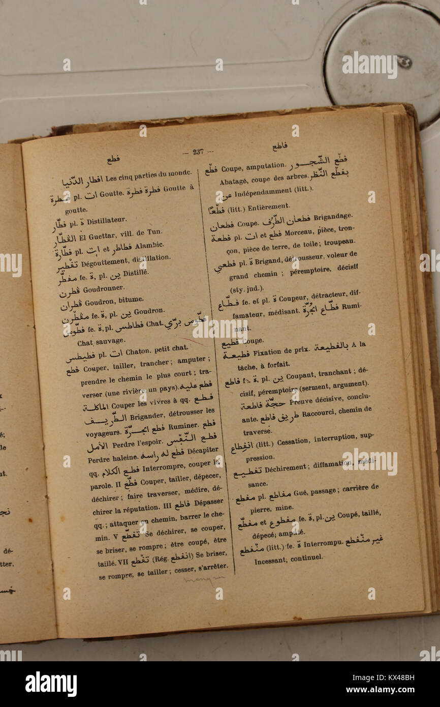 Wörterbuch Arabe-Fran çais par Alfred Nicolas (1938) p237 Stockfoto