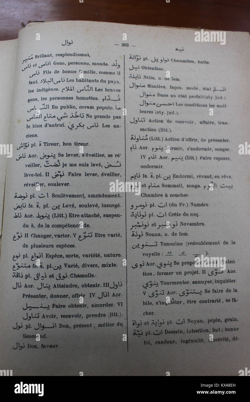 Wörterbuch Arabe-Fran çais par Alfred Nicolas (1938) p303 Stockfoto