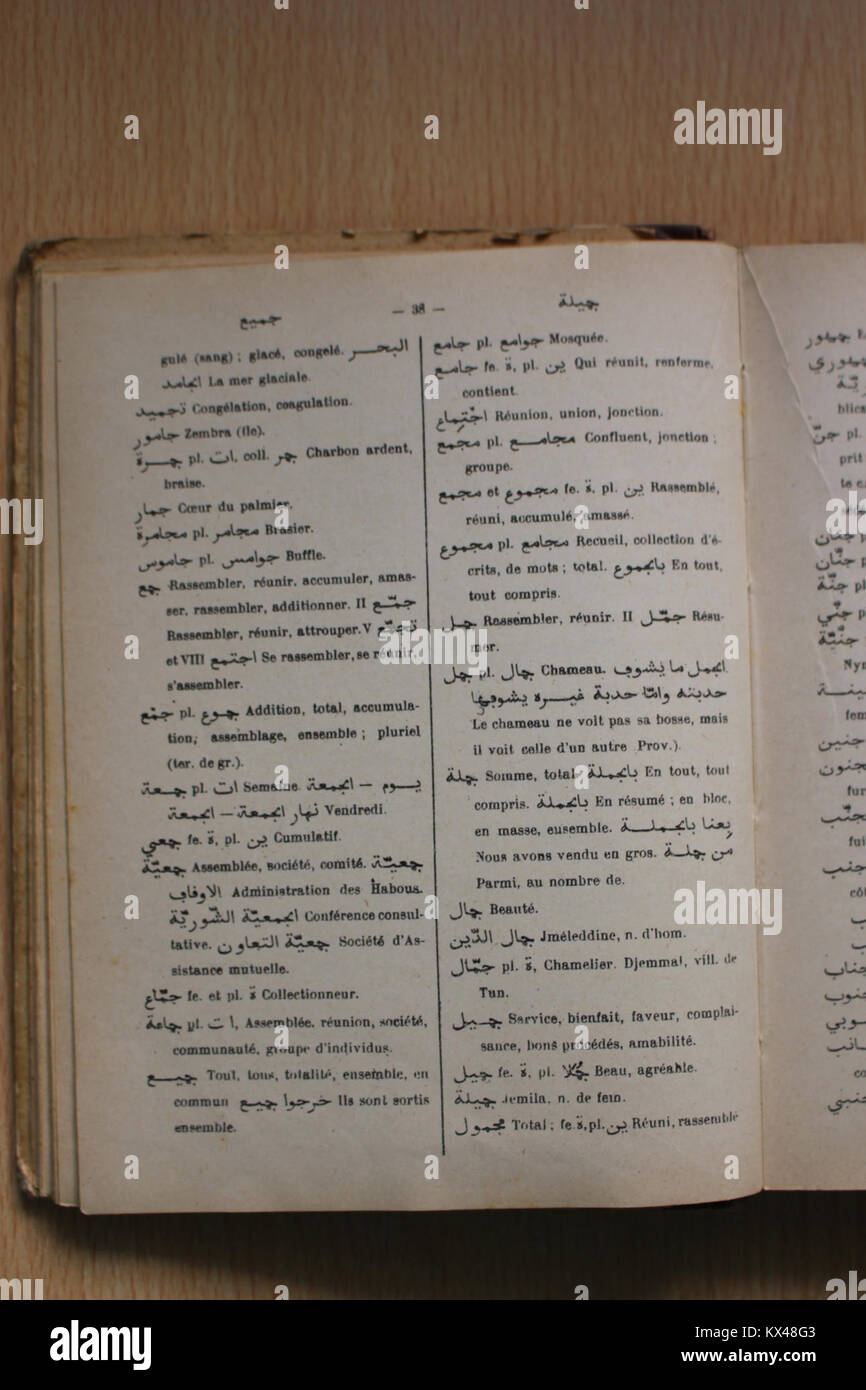 Wörterbuch Arabe-Fran çais par Alfred Nicolas (1938) p38 Stockfoto