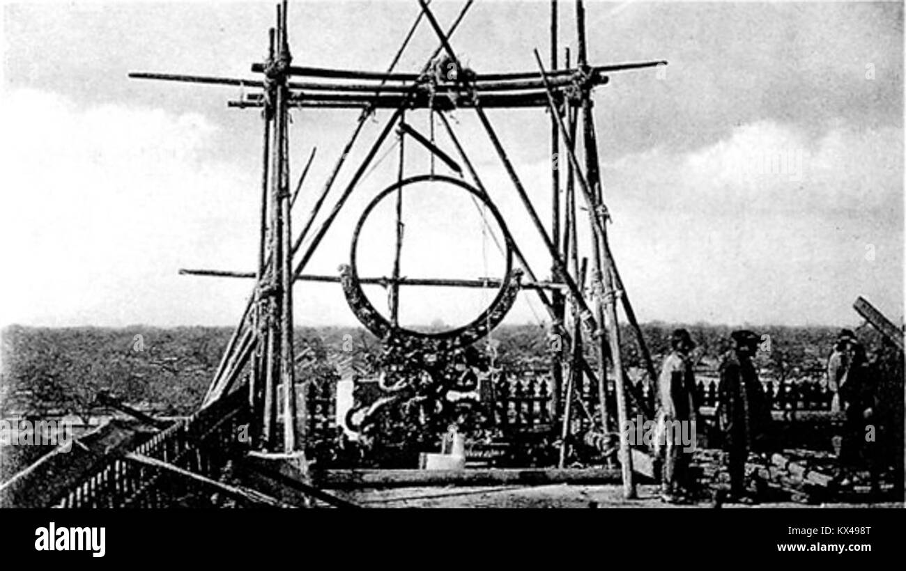 Das Foto zeigt deutsche und französische Truppen, die im Dezember 1900 astronomische Instrumente eroberten und die militärischen Aktivitäten und historischen Ereignisse dieser Zeit widerspiegeln. Stockfoto