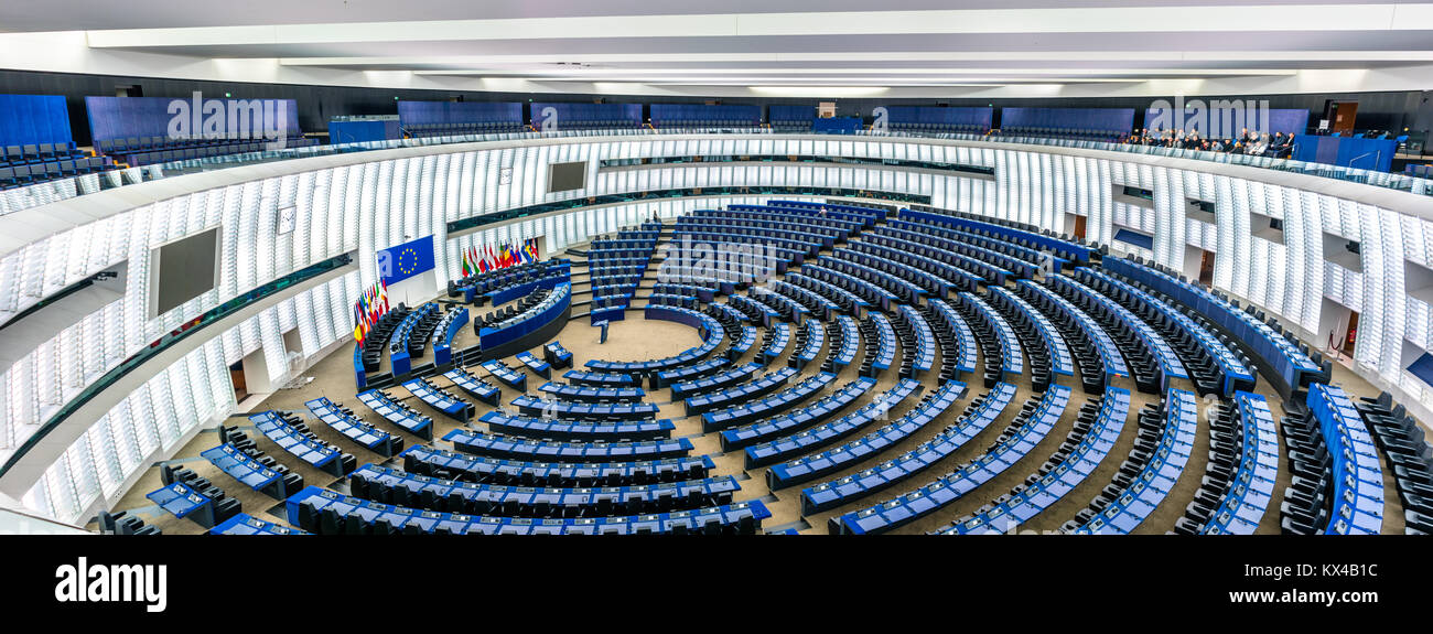 Plenarsaal des Europäischen Parlaments in Straßburg, Frankreich Stockfoto