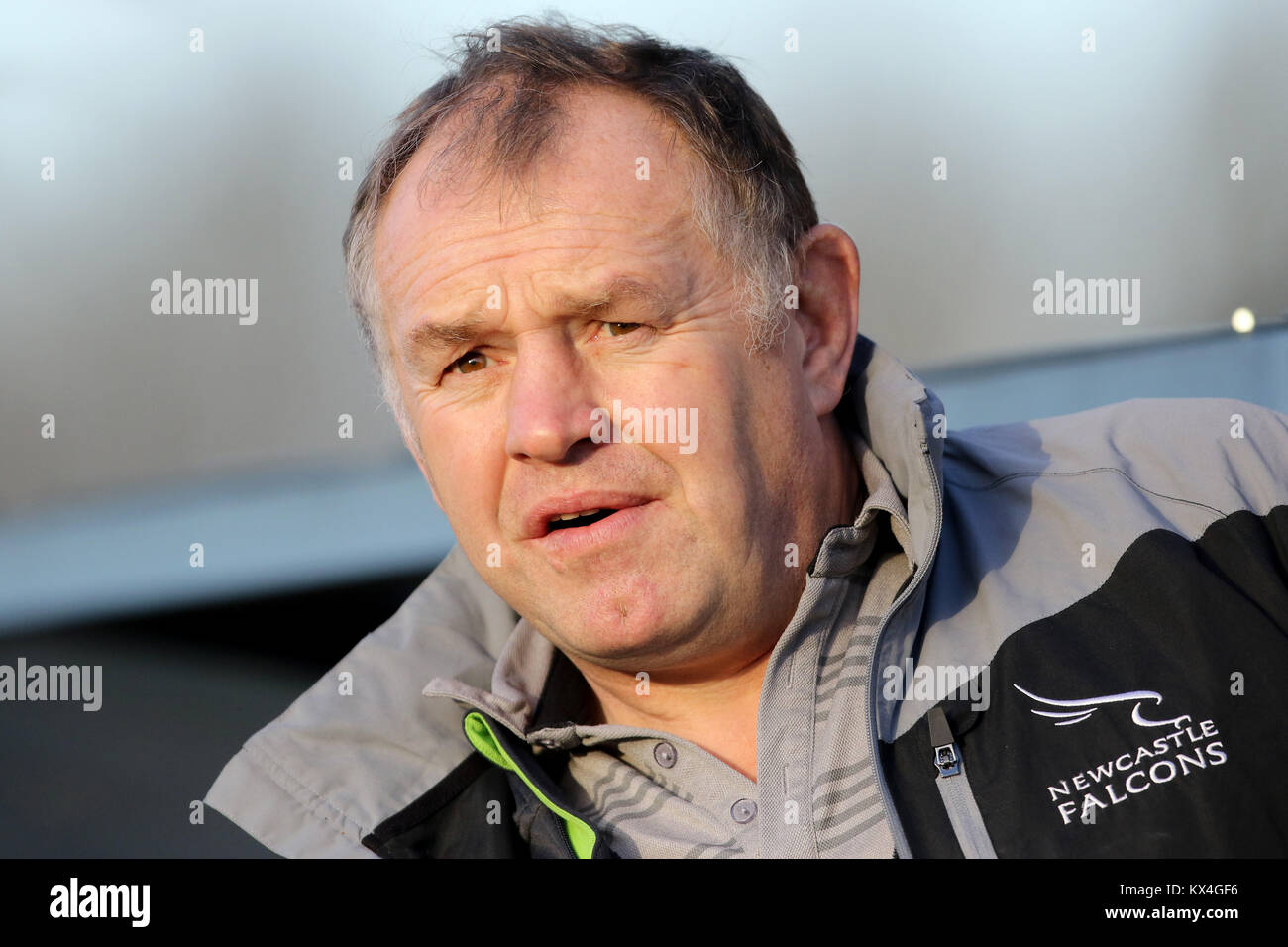 Dean Richards, Newcastle Falcons Director of Rugby vor dem Spiel der Aviva Premiership im Kingston Park, Newcastle. DRÜCKEN SIE VERBANDSFOTO. Bilddatum: Sonntag, 7. Januar 2018. Siehe PA Story RUGBYU Newcastle. Das Foto sollte lauten: Richard Sellers/PA Wire. Stockfoto