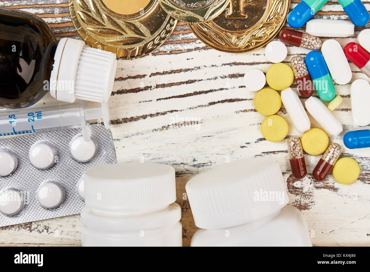 Pillen und Medaillen Stockfoto