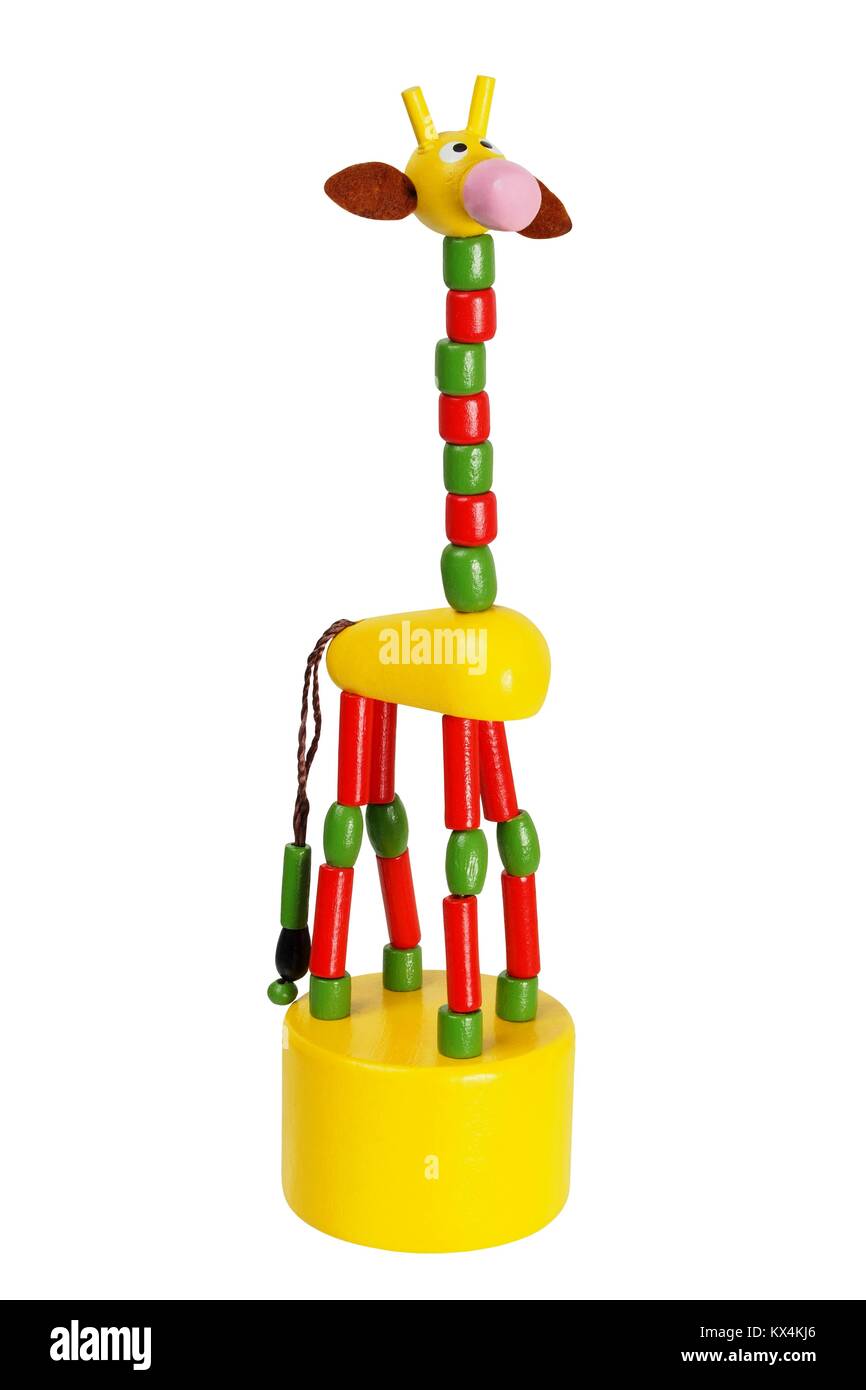 Faltbare Spielzeug Giraffe auf weißem Hintergrund Stockfoto