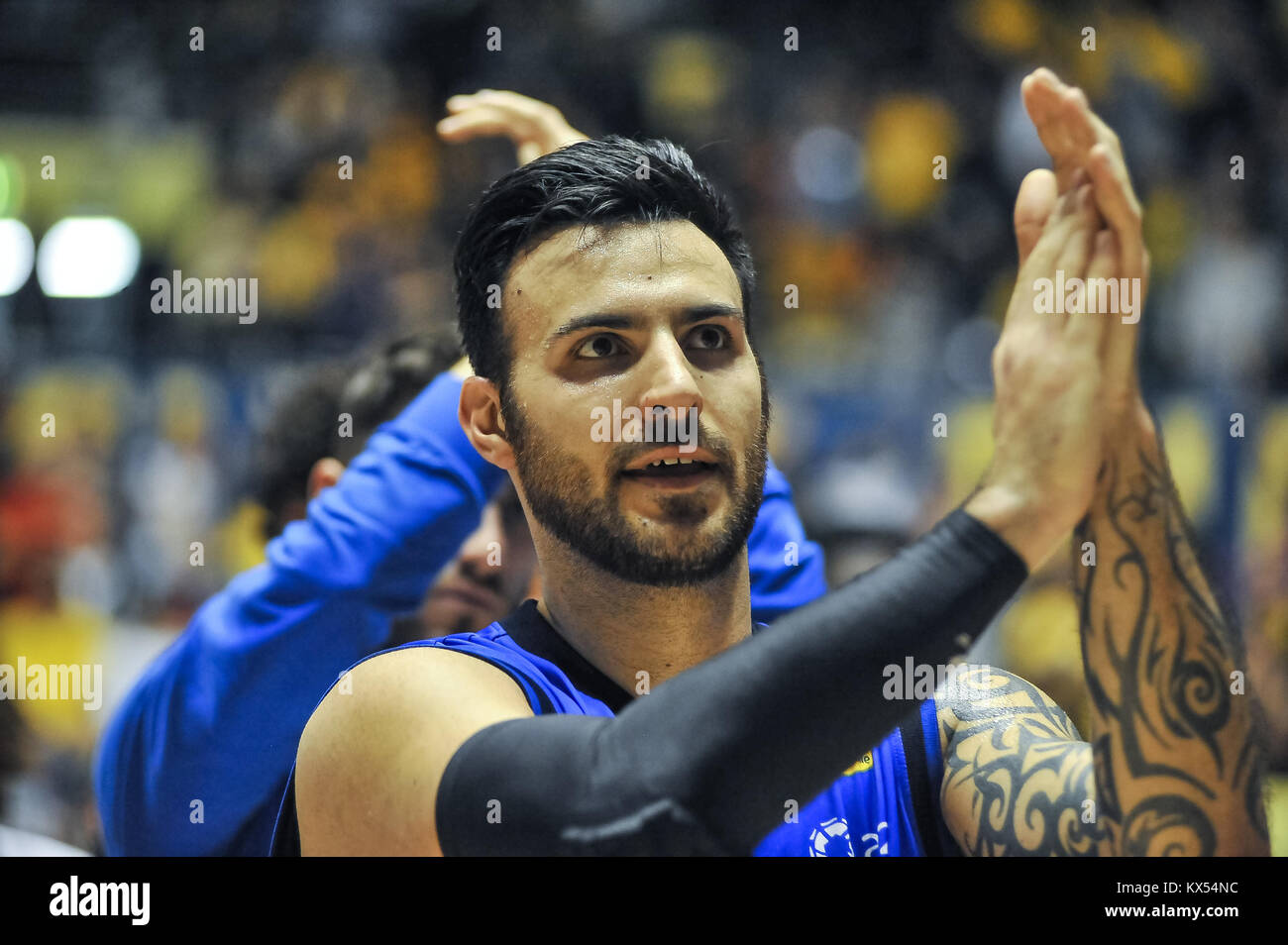 Turin, Italien. 07 Jan, 2018. Sacchetti Brian (germani Warenkorb Brescia) während der CAMPIONATO WARENKORB SERIE A 2017/18 basketball Match zwischen FIAT AUXILIUM TORINO VS GERMANEN BRESCIA an PalaRuffini am 7. Januar 2017 in Turin, Italien. Quelle: FABIO UDINE/Alamy leben Nachrichten Stockfoto