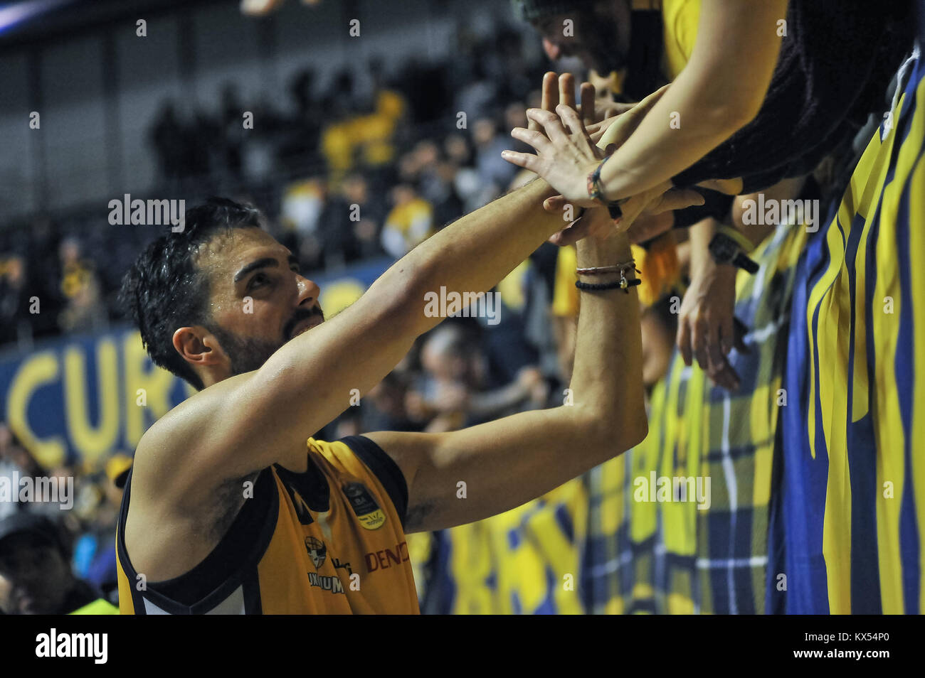 Turin, Italien. 07 Jan, 2018. Aleksander Vujacic (Fiat Auxilium Torino) während der CAMPIONATO WARENKORB SERIE A 2017/18 basketball Match zwischen FIAT AUXILIUM TORINO VS GERMANEN BRESCIA an PalaRuffini am 7. Januar 2017 in Turin, Italien. Quelle: FABIO UDINE/Alamy leben Nachrichten Stockfoto